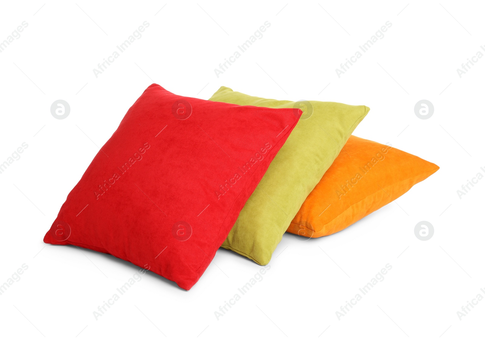 Photo of Different colorful decorative pillows on white background