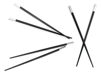 Image of Collage with black chopsticks isolated on white