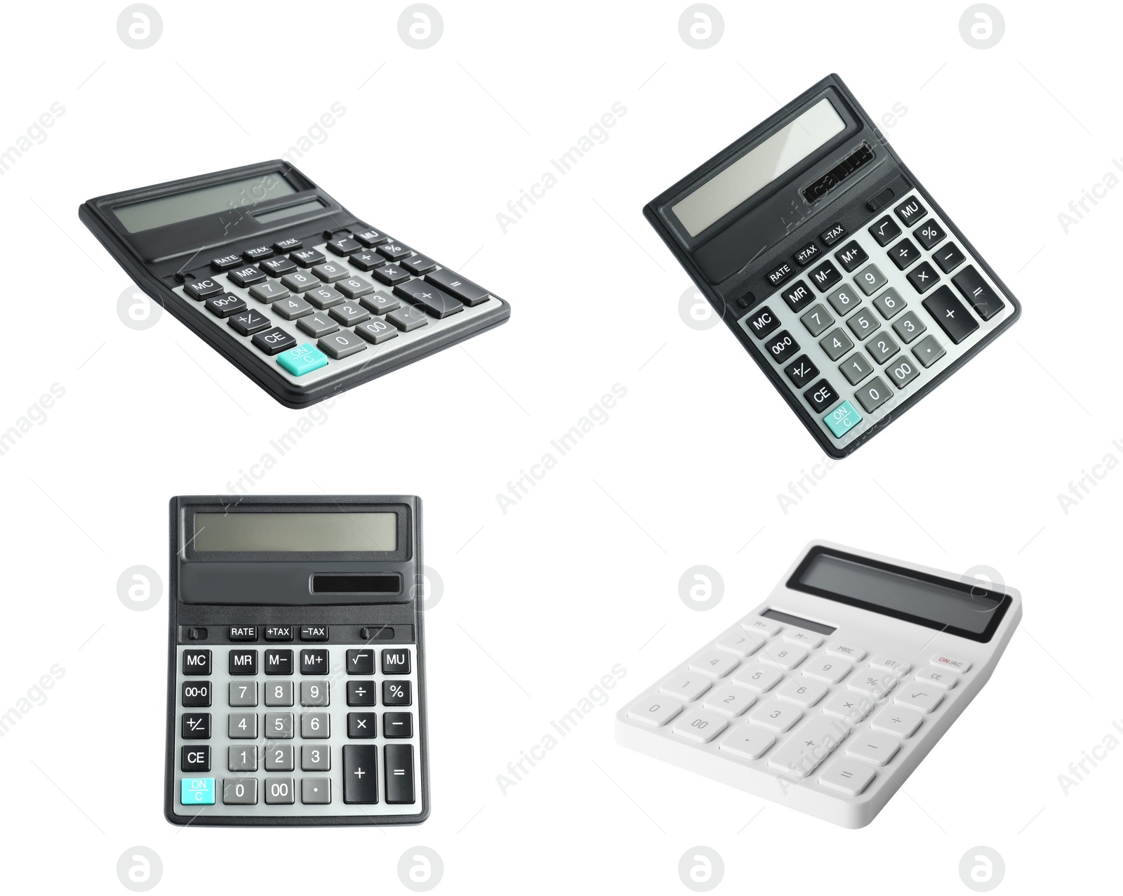 Image of Set of different calculators on white background