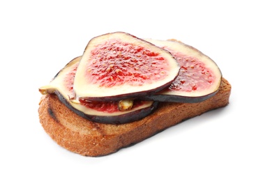 Photo of Toasted bread with ripe fig slices on white background