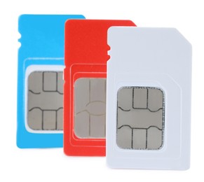 Photo of Different mini SIM cards on white background