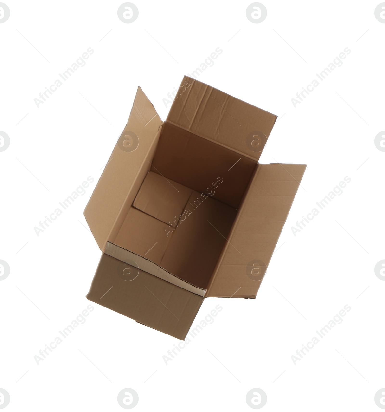 Photo of Open empty cardboard box isolated on white