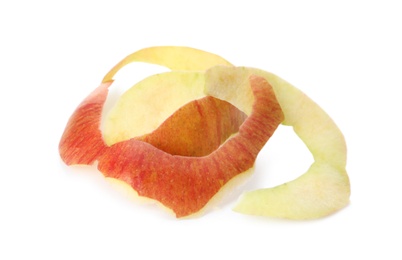Photo of Apple peel on white background. Composting of organic waste