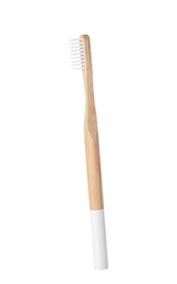 Photo of Bamboo toothbrush on white background. Dental care