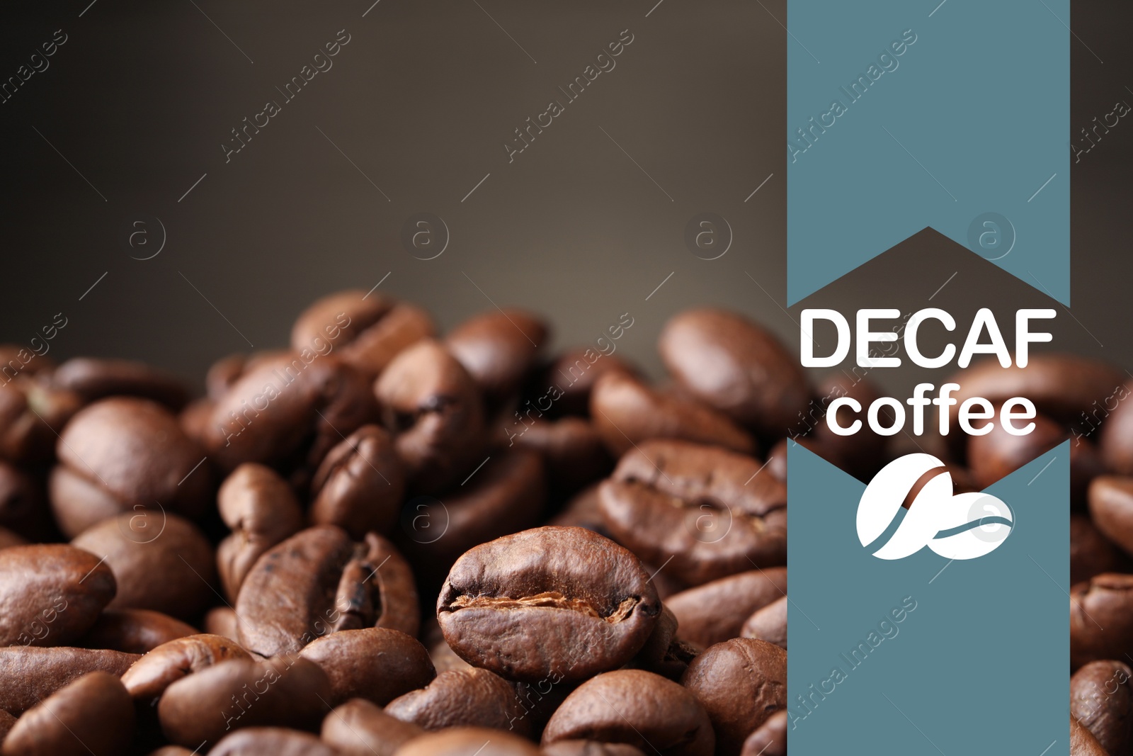 Image of Heap of aromatic decaf coffee beans, closeup