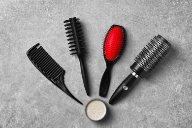 Professional hairdresser set on grey background