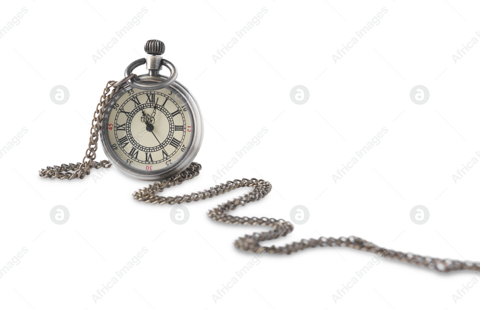 Photo of One pocket clock with chain isolated on white