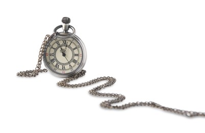 One pocket clock with chain isolated on white