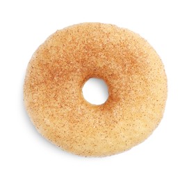 Photo of Sweet delicious donut on white background, top view