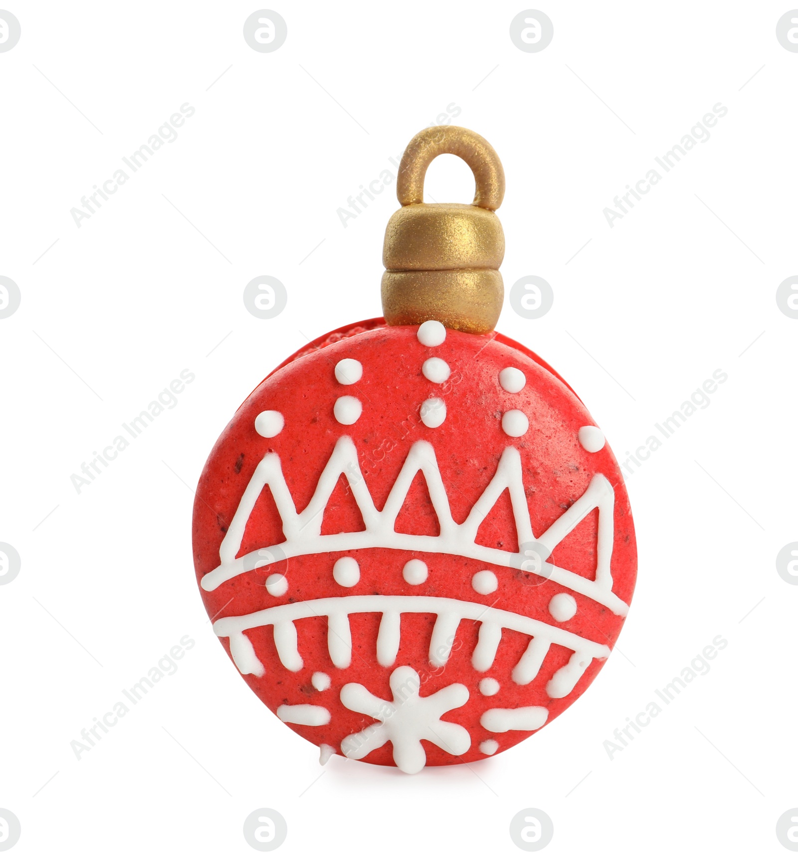 Photo of Beautifully decorated Christmas macaron isolated on white