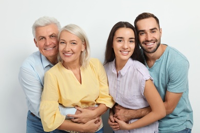 Photo of Portrait of happy family on white background