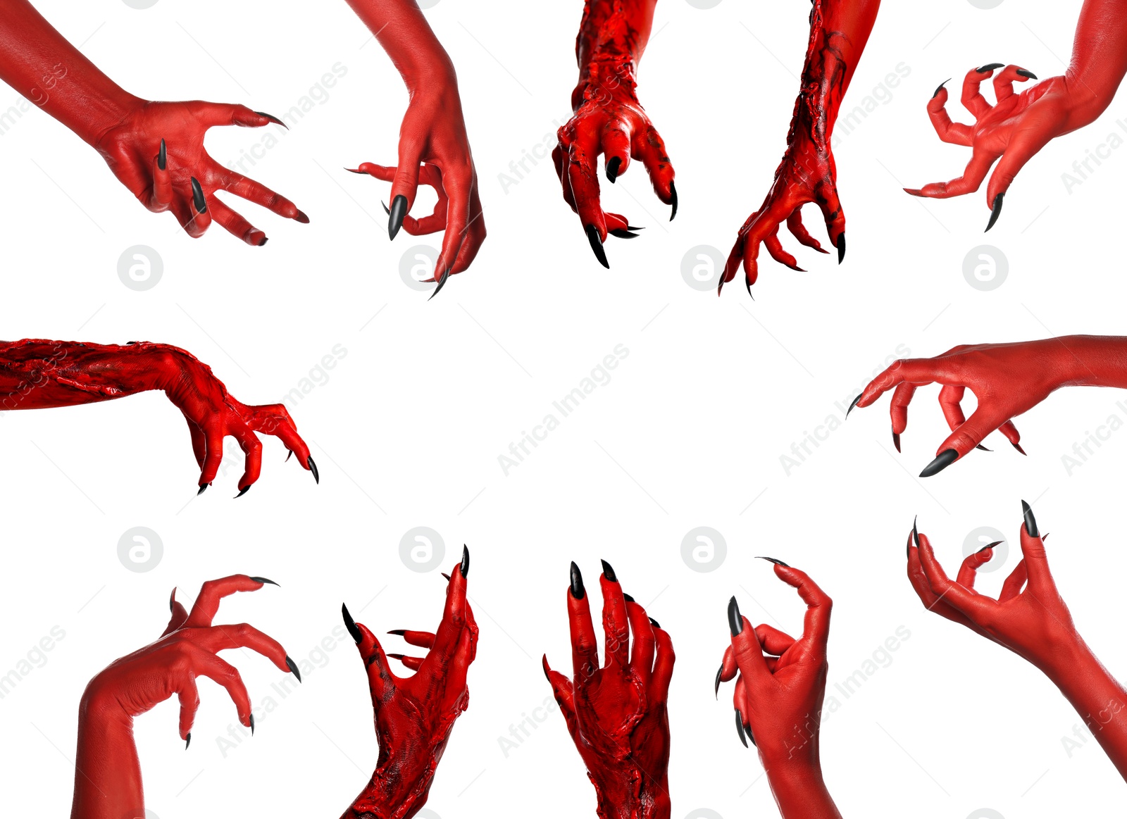 Image of Collage with photos of scary monsters on white background, closeup. Halloween character