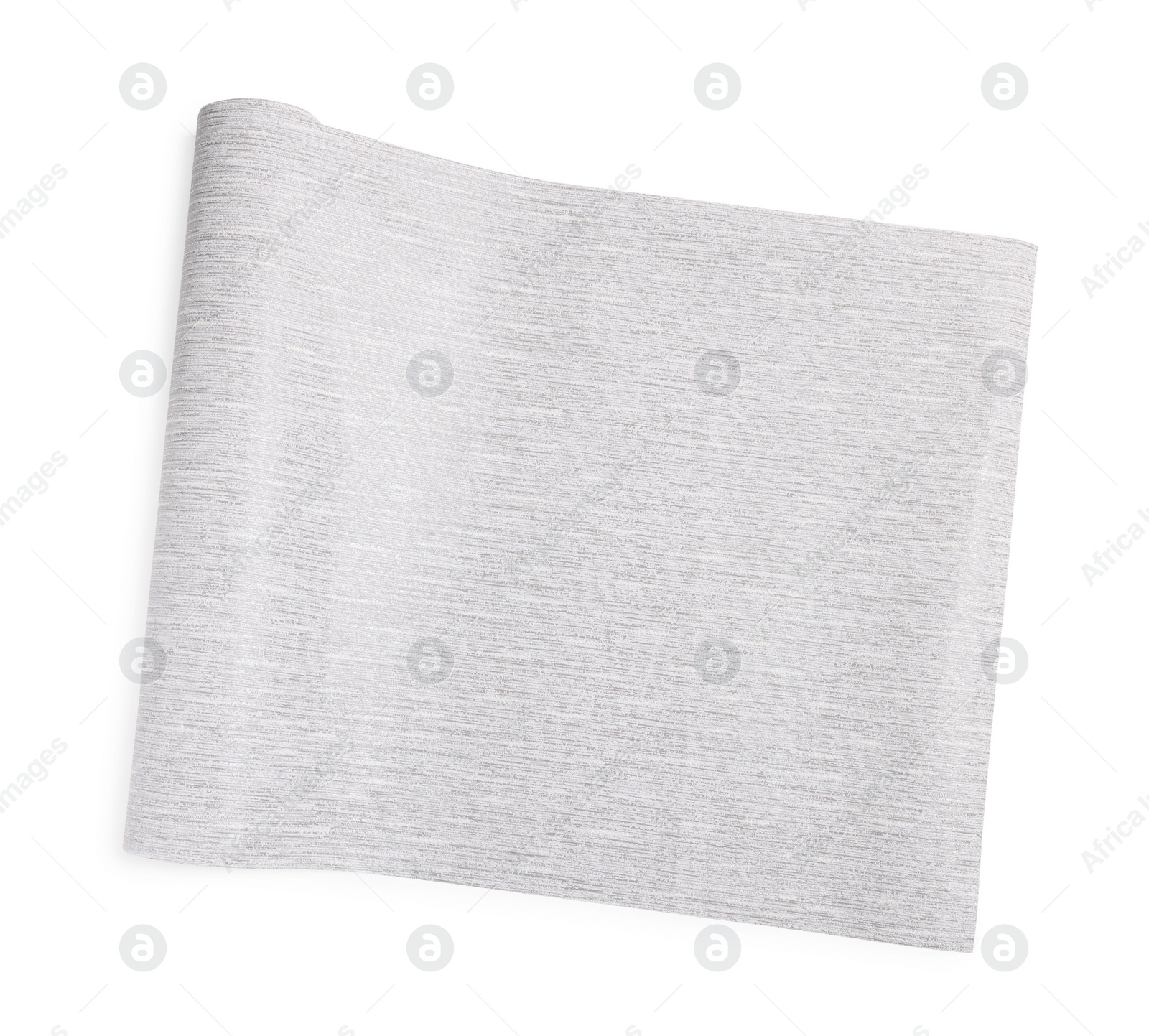 Photo of One grey wallpaper roll isolated on white, top view