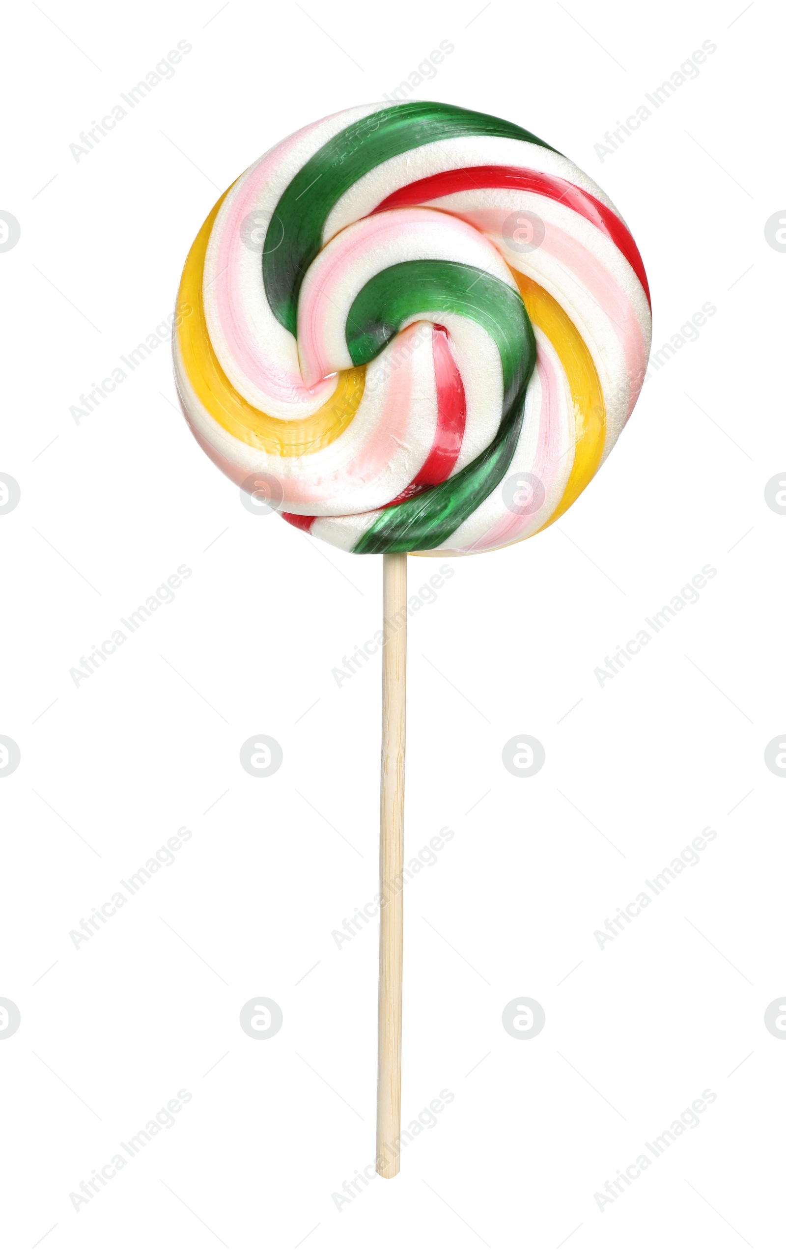 Photo of Stick with colorful lollipop swirl isolated on white