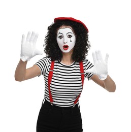 Funny mine with beret posing on white background