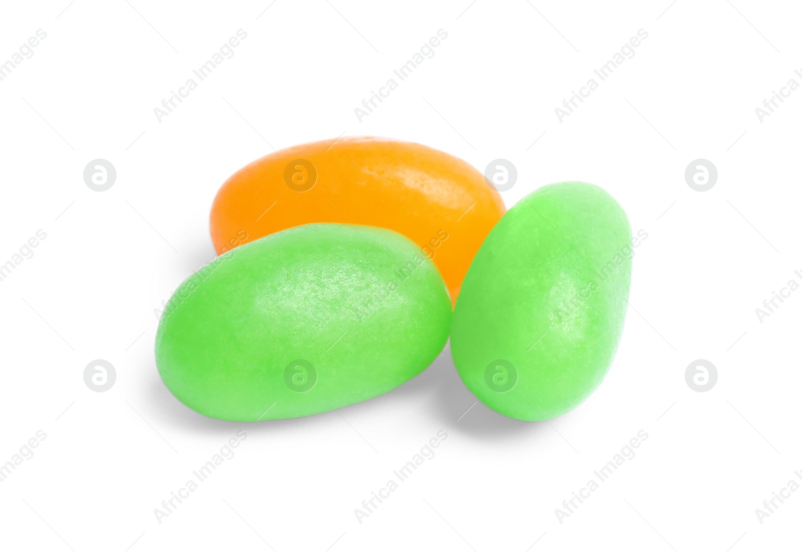 Photo of Delicious colorful jelly beans isolated on white