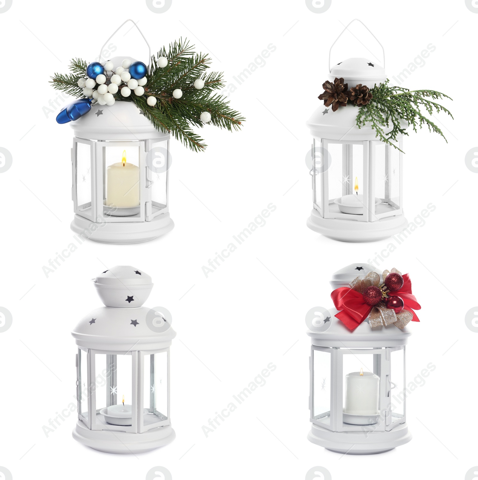 Image of Set with beautiful decorative Christmas lanterns on white background 