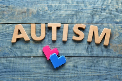 Word AUTISM made with letters on wooden background