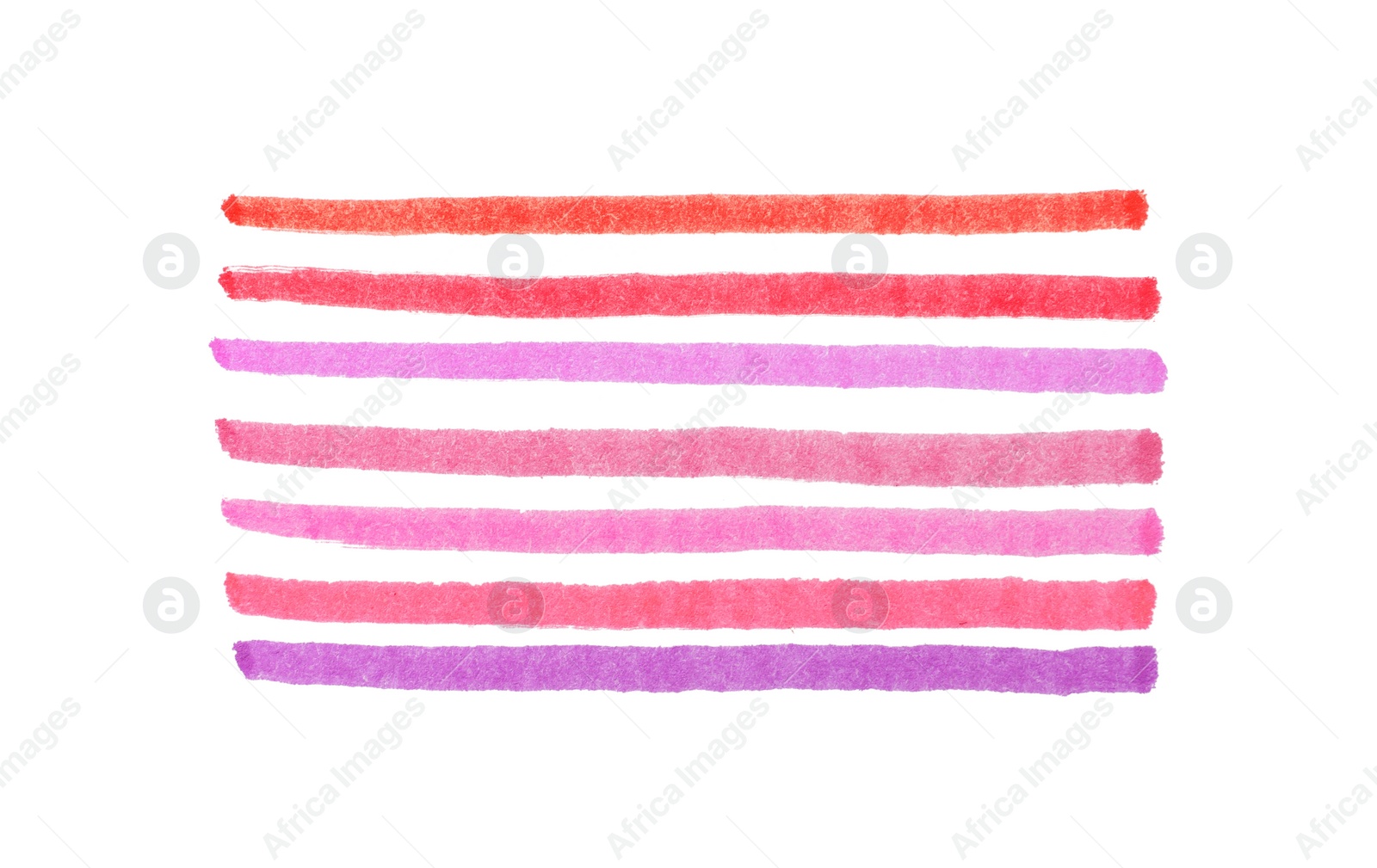 Photo of Colorful stripes drawn with markers isolated on white, top view