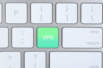 Button with abbreviation VPN on computer keyboard, top view