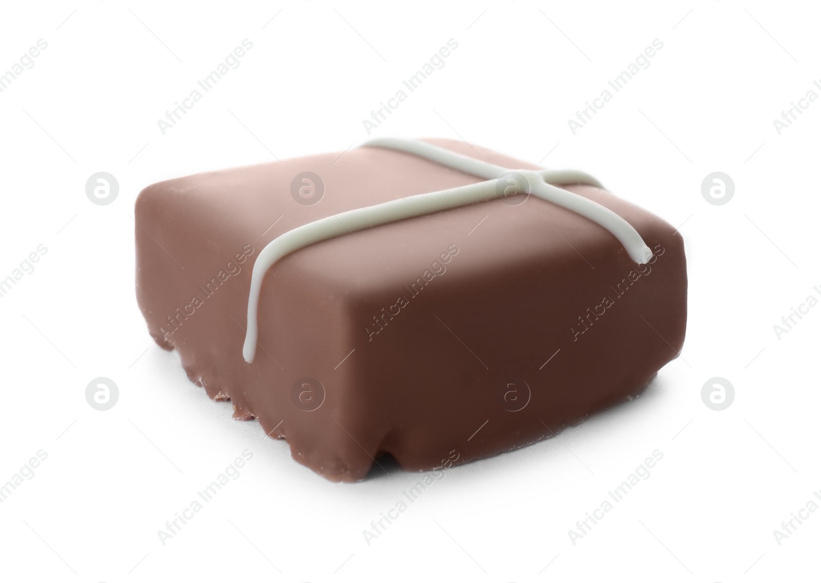 Photo of Delicious milk chocolate candy isolated on white