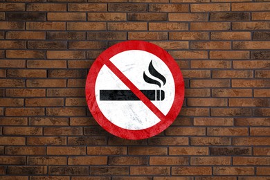 Sign No Smoking hanging on brick wall