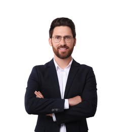 Portrait of handsome man with glasses isolated on white