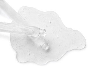 Image of Droppers with serum on white background, top view. Skin care product