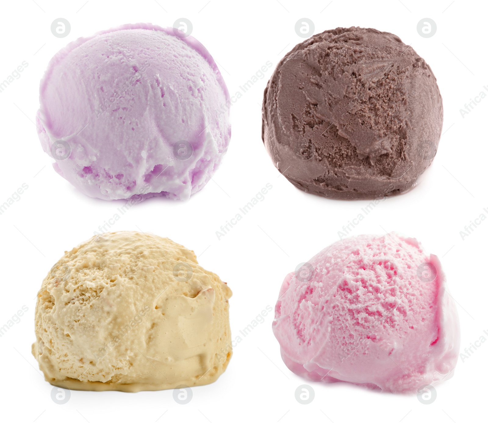 Image of Set of ice cream scoops of different colors and flavors isolated on white