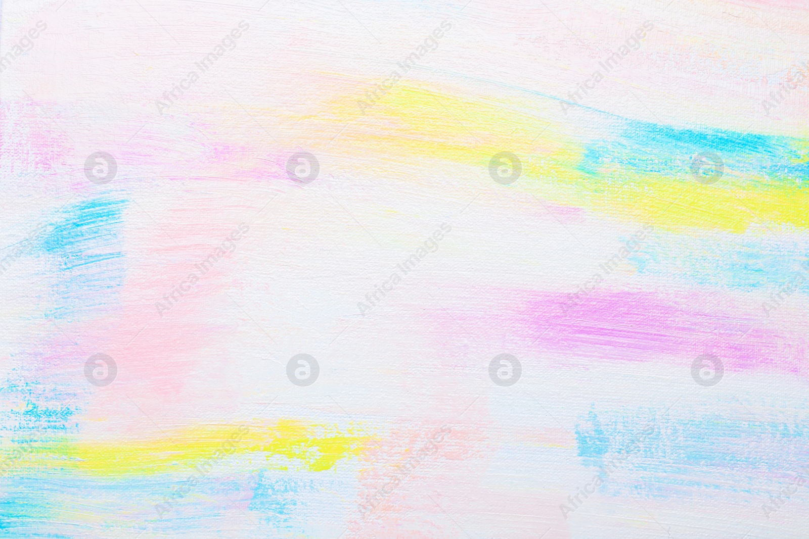 Photo of Strokes of different pastel acrylic paints on white canvas, closeup