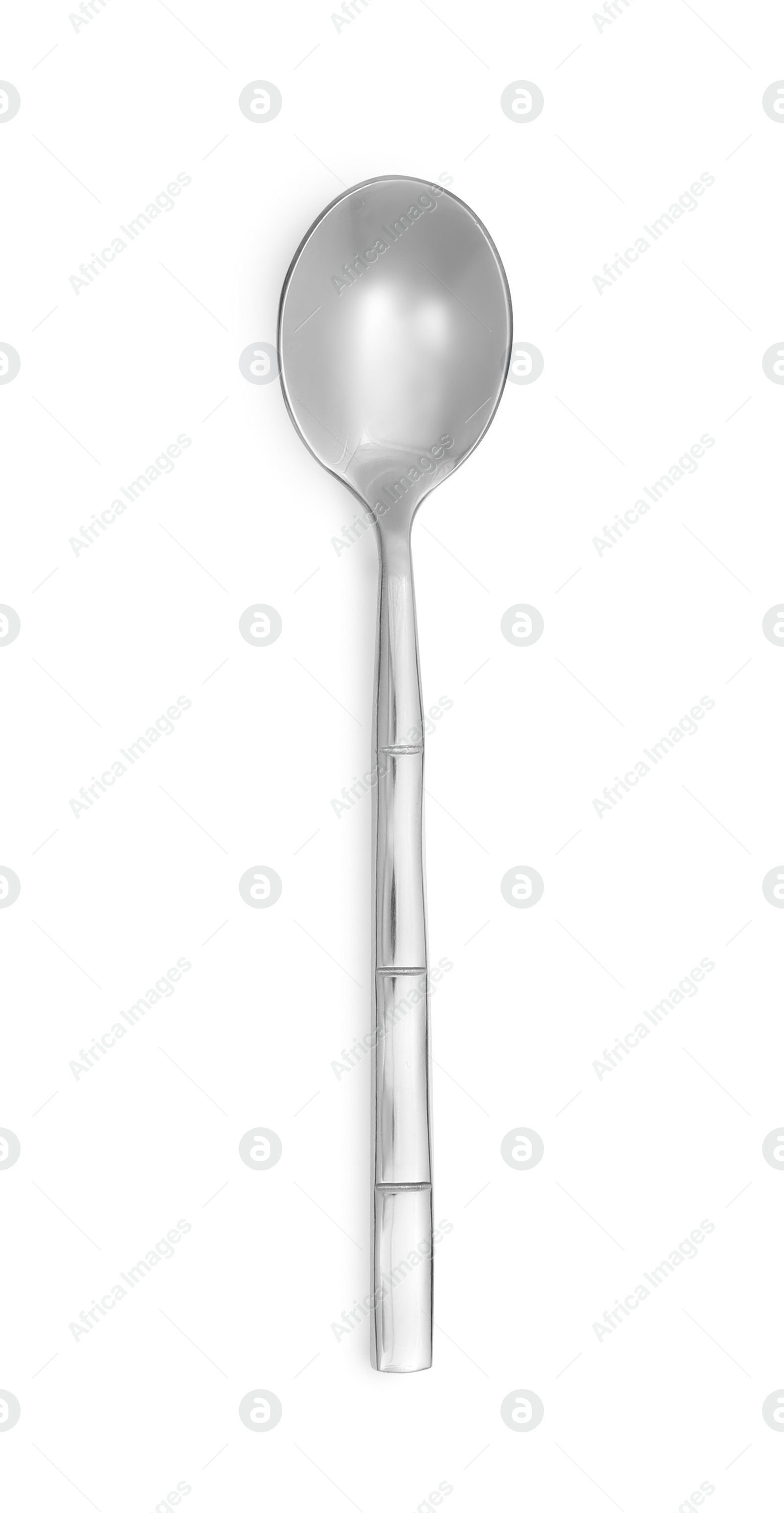 Photo of One new shiny tea spoon isolated on white, top view