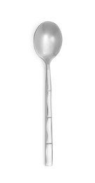 Photo of One new shiny tea spoon isolated on white, top view