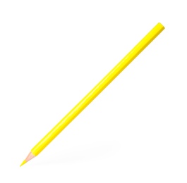 Photo of Yellow wooden pencil on white background. School stationery