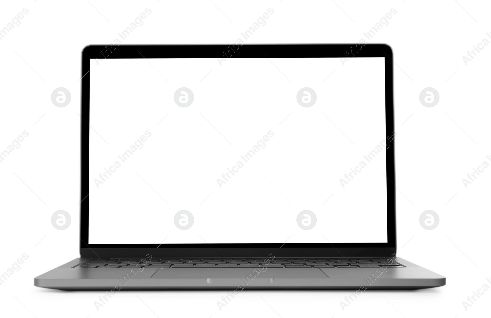 Photo of Modern laptop with blank screen isolated on white