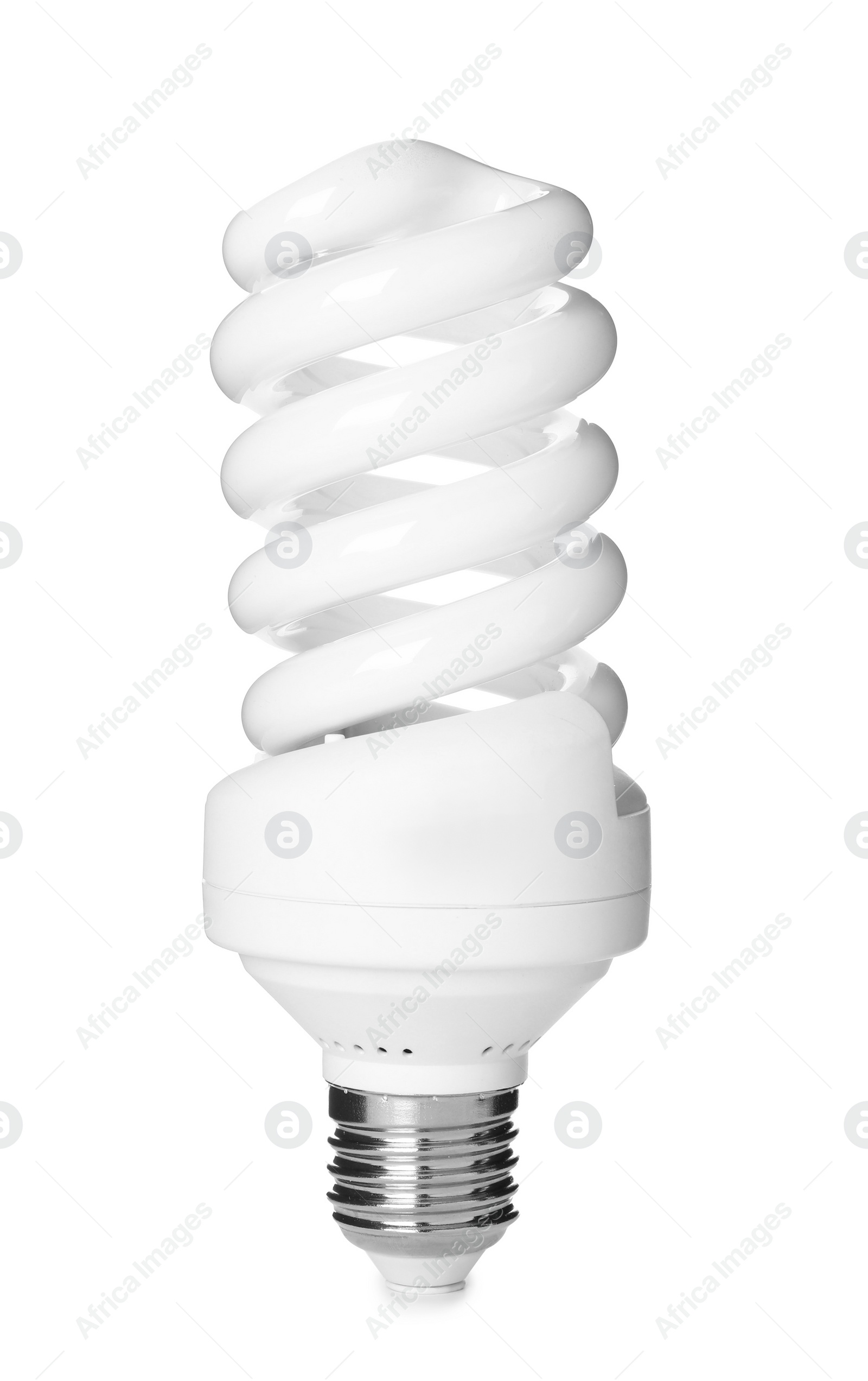 Photo of New fluorescent light bulb isolated on white