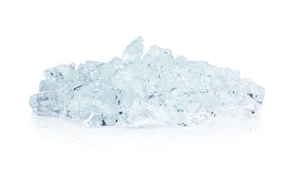 Photo of Crystal clear ice cubes on white background