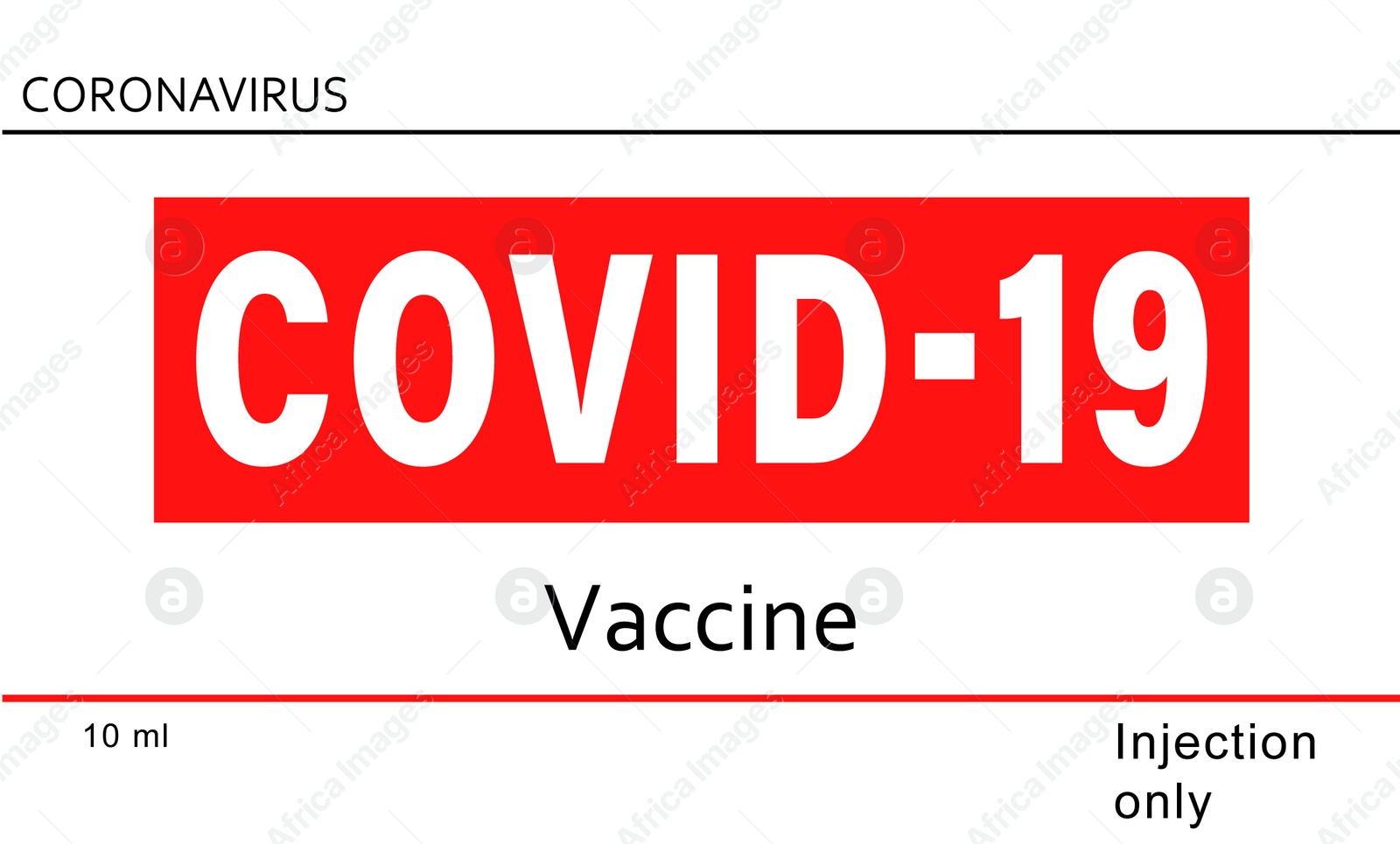 Illustration of Coronavirus vaccine label design on white background. Illustration