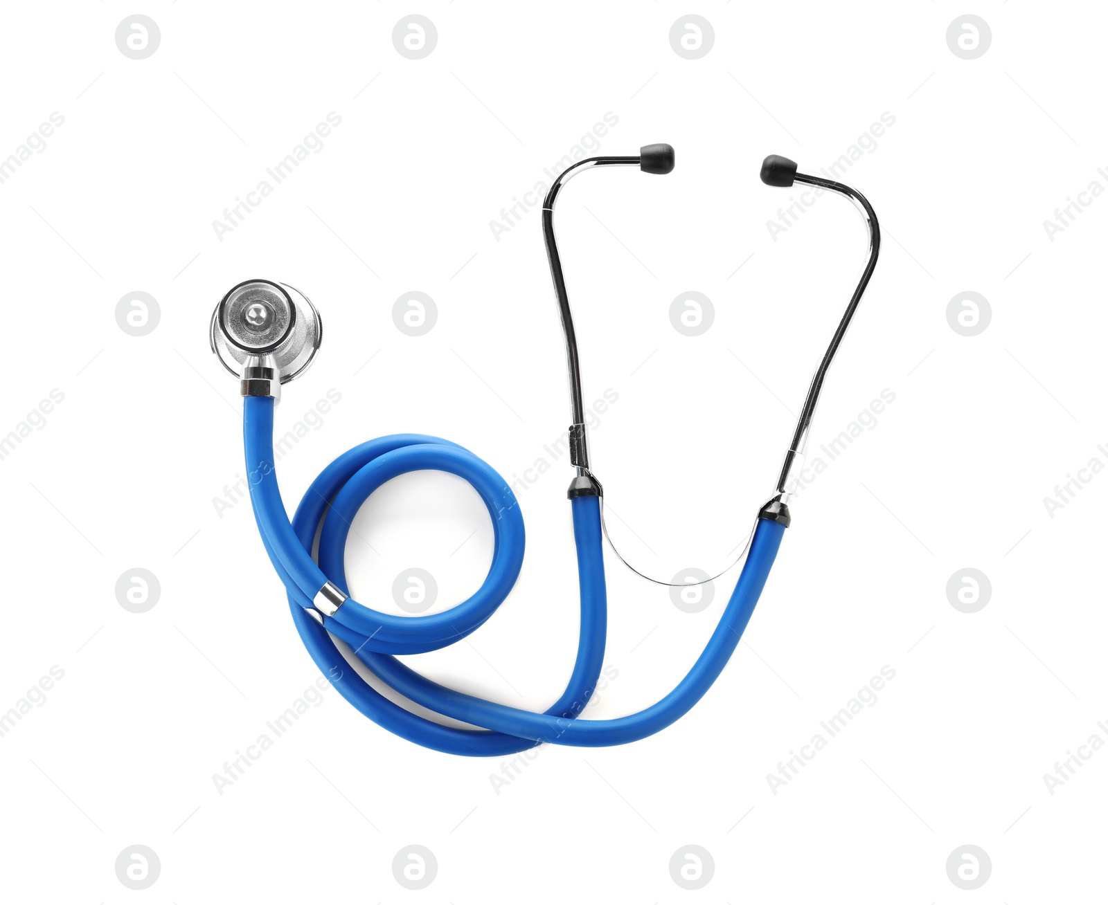 Photo of Modern stethoscope on white background. Medical device