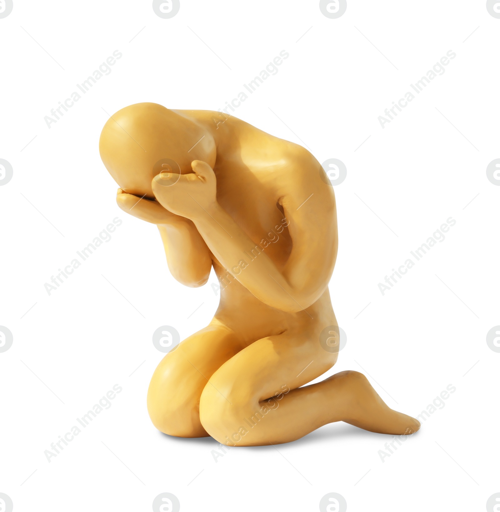Photo of Plasticine figure of crying human isolated on white