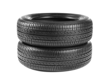 Car tires on white background