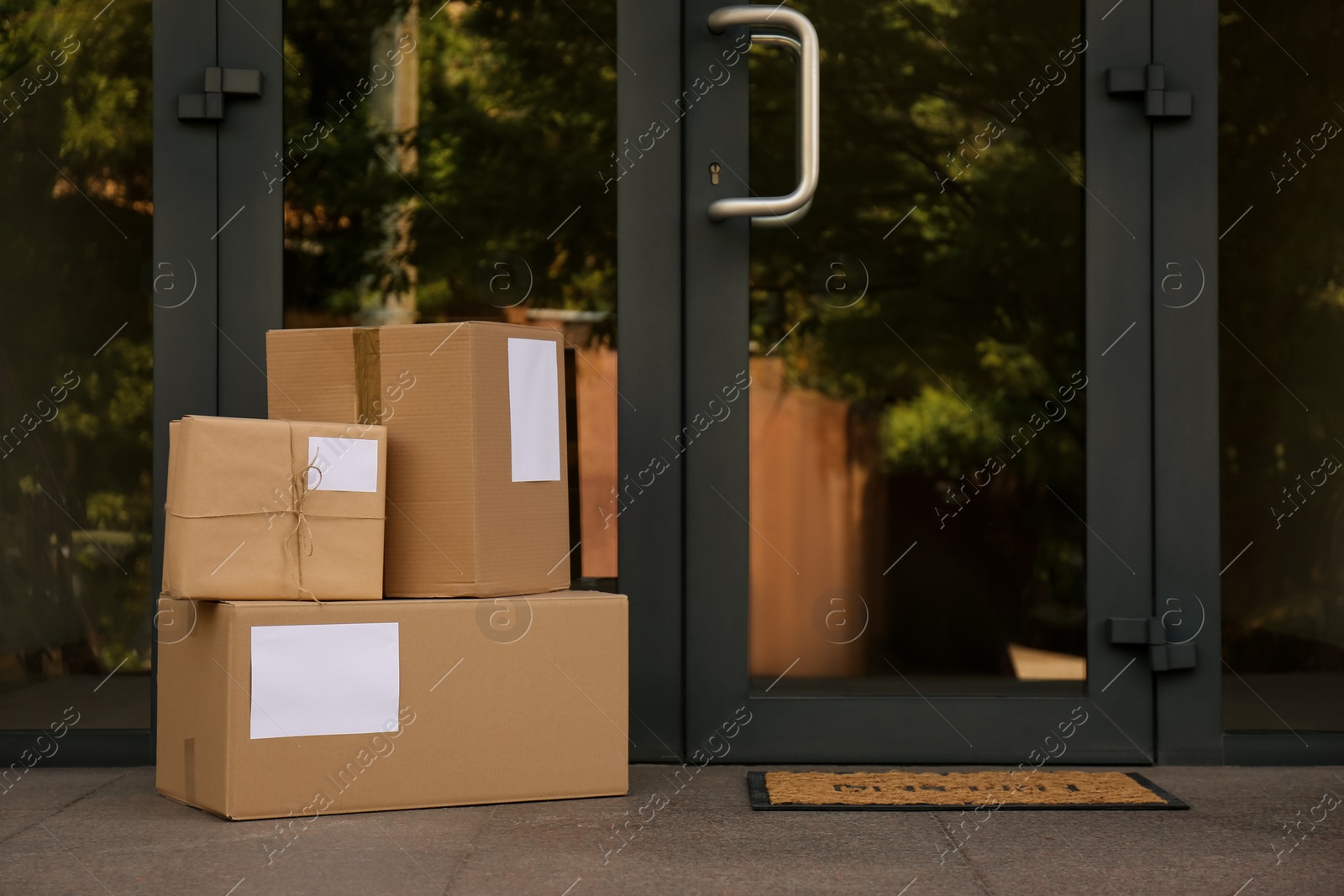 Photo of Delivered parcels on porch near front door