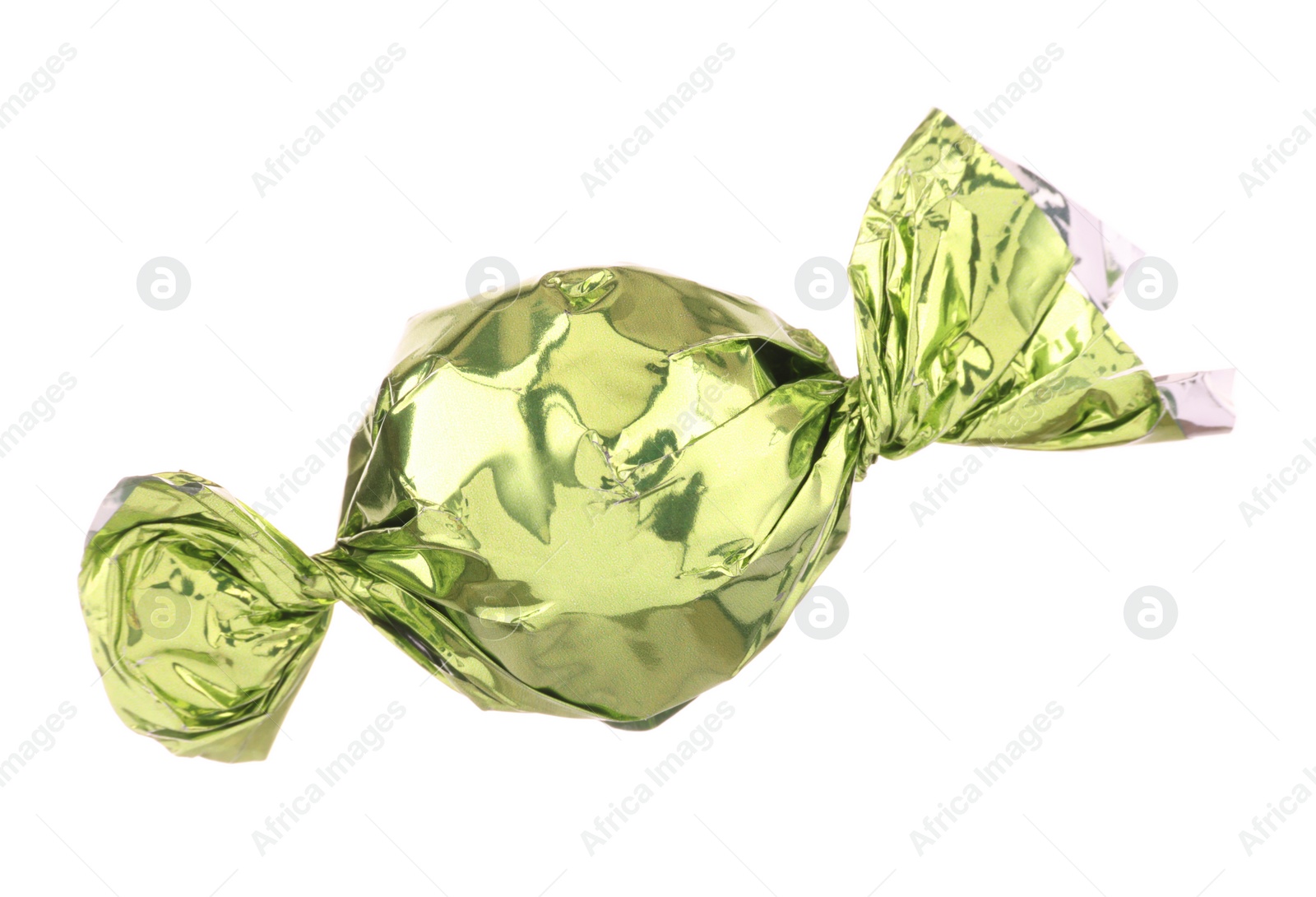 Photo of Candy in light green wrapper isolated on white