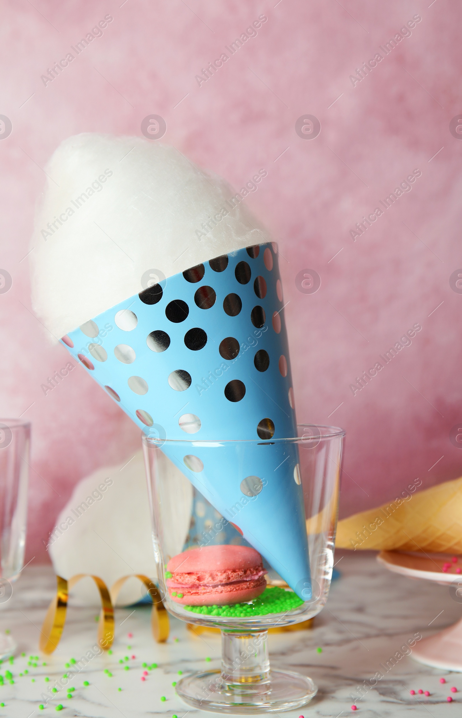 Photo of Cotton candy served on table for party