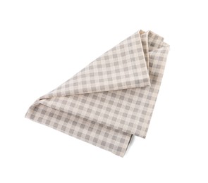 Photo of One grey plaid napkin isolated on white