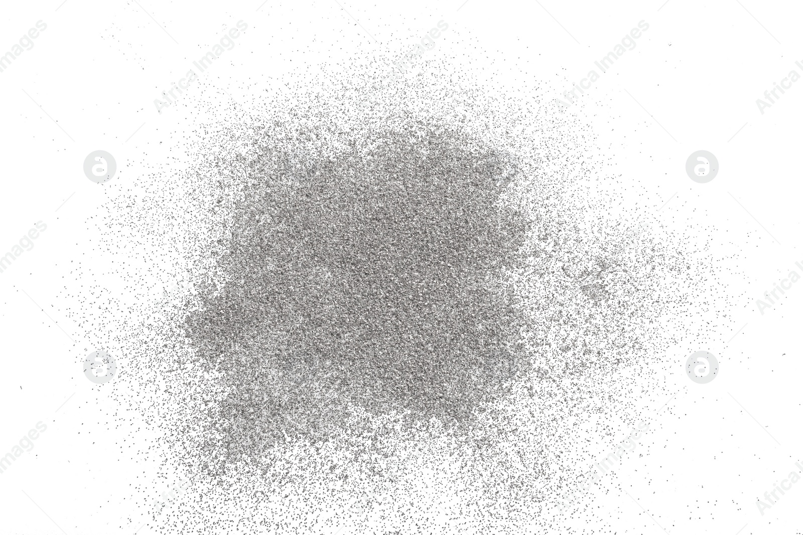 Photo of Shiny silver glitter on white background, top view