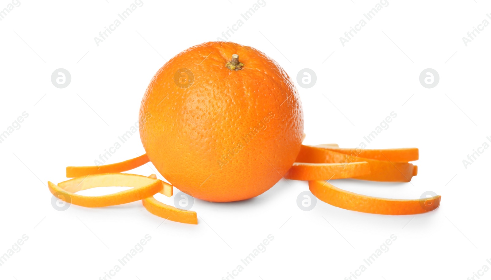 Photo of Orange fruit with peels on white background