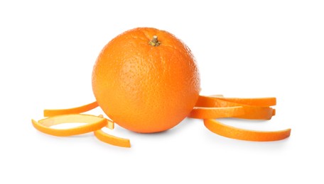 Photo of Orange fruit with peels on white background