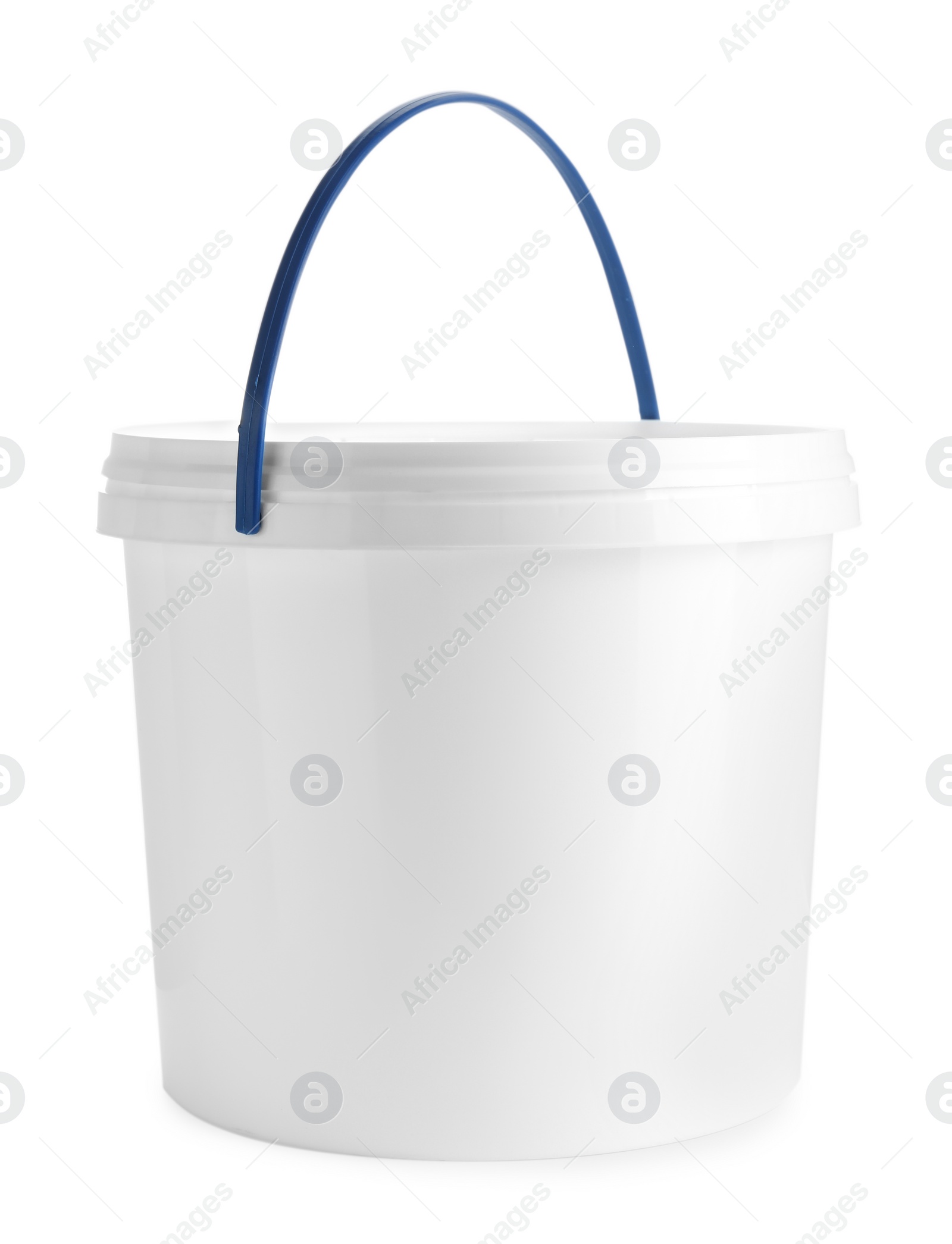 Photo of One blank plastic bucket isolated on white