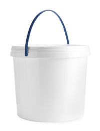 Photo of One blank plastic bucket isolated on white