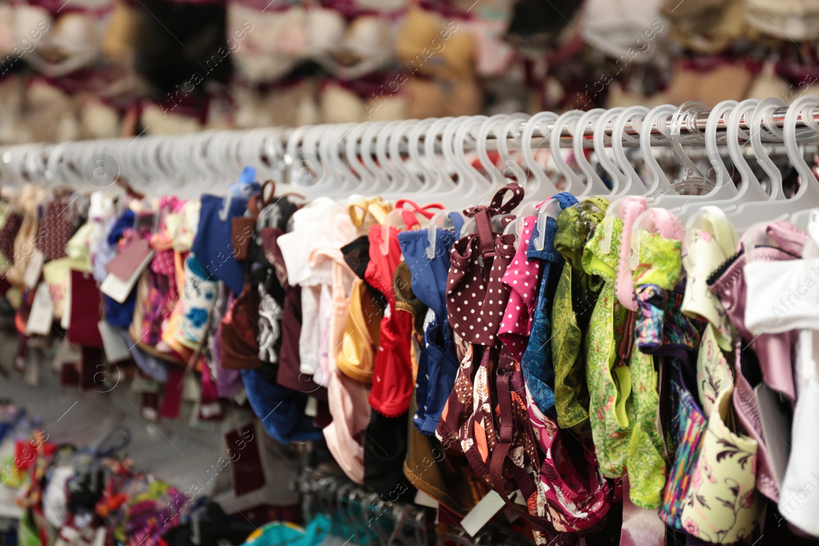 Photo of Sets of female lingerie in underwear store